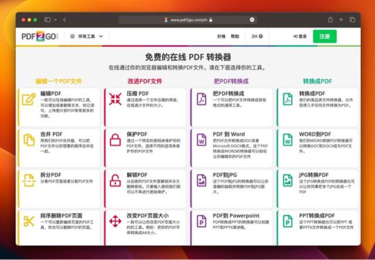在线pdf转换word免费工具「PDF2GO在线编辑和转换PDF文件的免费工具打开浏览器就能用」